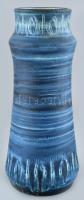 M. Zs. jelzéssel: Kék retró váza, mázas kerámia kézzel festett, hibátlan, m: 33 cm