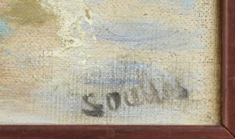 Olvashatatlan (Somos?) jelzéssel: Vitorlások. Olaj, vászon, kissé hullámos. Dekoratív fakeretben. 35...