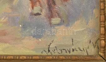 Kolozsváry Kamilló (1936-2008): Lovaskocsi. Olaj, vászon, jelzett, fa keretben, 24×32 cm. Dekoratív ...