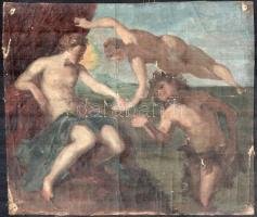 Jelzés nélkül, feltehetően XIX. sz. vége: Mitológiai jelenet. Olaj, vászon, sérült, 27,5×32 cm.
