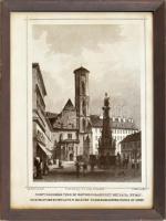 cca 1850 Ludwig Rohbock (1820-1883) - G. Hess: Szentháromság tere és Nagyboldogasszony egyháza Budán. Dreifaltigkeitsplatz und Marien Himmelfahrtskirche in Ofen. Darmstadt, G.G. Lange, , OFSZET nyomat modern , üvegezett fa keretben, 17x12,5 cm /  cca 1850 Ludwig Rohbock (1820-1883) - G. Hess: Trinity Square and the Church of Our Lady of Buda, ofsett, 17x12,5 cm