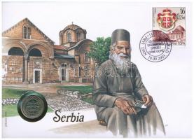 Szerbia 2003. 1D felbélyegzett borítékban, bélyegzéssel, német nyelvű leírással T:1  Serbia 2003. 1 Dinara in envelope with stamp and cancellation, with German description C:UNC