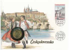 Csehszlovákia 1985. 1K felbélyegzett borítékban, bélyegzéssel, német nyelvű leírással T:1  Czechoslovakia 1985. 1 Korun in envelope with stamp and cancellation, with German description C:UNC