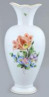 Herendi virágmintás porcelán váza, kézzel festett, jelzett, kis kopásnyomokkal, m: 19 cm