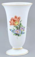 Herendi virág mintás váza, kézzel festett, jelzett, kopásnyomokkal, m: 18 cm