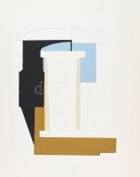 Mark (Márkus), Anna (1928-): Konstruktivista kompozíció, 1990. Szitanyomat, papír, jelzett, művészpéldány E.A. jelzéssel, lap bal felső sarkában kisebb törésnyommal. 46x34 cm