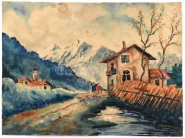 Berkes Gyula 944 jelzéssel: Alpesi táj. Akvarell, papír, keret nélkül, a festék több helyen lekopott, foltos 24,5x32,5 cm