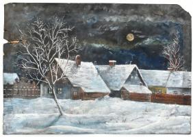 Berkes Gyula 945 jelzéssel: Téli házak. Akvarell, papír, keret nélkül, a festék több helyen lekopott, foltos, szakadt 29x42 cm