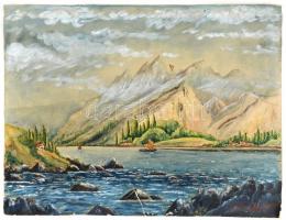 Berkes Gyula 951 jelzéssel: Alpesi tó. Akvarell, papír, keret nélkül, a festék több helyen lekopott, foltos, szakadt 32x42 cm