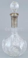 Ezüst (Ag) szerelékű, ólomkristály likőrös palack, jelzett, kopott, m:31cm