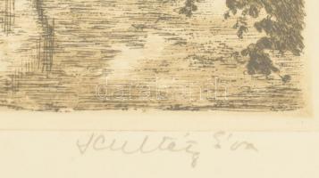 Scultéty Éva (1917-2001): Ártér. Rézkarc, papír, jelzett, számozott (20/100). Üvegezett fakeretben. ...