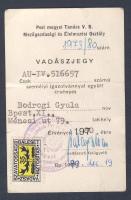 1970 Bodrogi Gyula színművész vadászati jegye