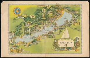 cca 1960-1970 Balaton sematikus térképe, szakadásokkal, 18×28 cm