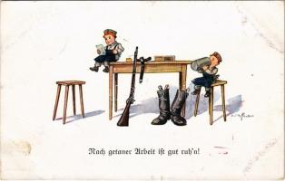 1916 Nach getaner Arbeit ist gut ruhn! / WWI German military art postcard. WSSB No. 4989. s: Ad. Hoffmann + K.u.K. Skikompagnie der 58. Gebirgsbrigade