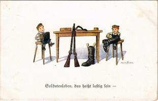 1916 Soldatenleben, das heißt lustig sein / WWI German military art postcard. WSSB No. 4990. s: Ad. Hoffmann + K.u.K. Skikompagnie der 58. Gebirgsbrigade (EK)