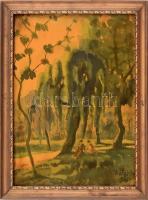 Rácz István jelzéssel: Pár a parkban. Akvarell, papír. Dekoratív, üvegezett fakeretben, 35×25 cm