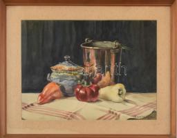 Glock Klára (1896-1966): Csendélet, 1942. Akvarell, ceruza, papír. Üvegezett fakeretben, 35×47,5 cm