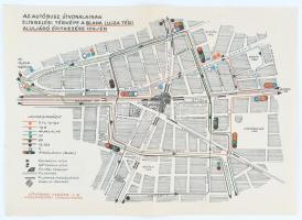 cca 1965-1970 Blaha Lujza téri aluljáró építkezése idejére érvényes autóbuszvonalak térképe, 24x33 cm