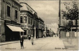 1910 Győr, Rákóczy utca, Arrabona Első Győri Temetkezési Vállalat, gyógyszertár. Milanes Iván kiadása (EK)