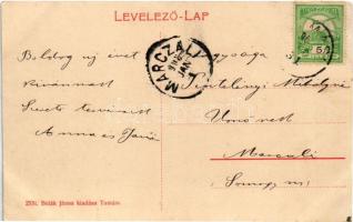1908 Tamási, Kossuth Lajos tér, Mária szobor, takarékpénztár. Belák János kiadása 2531. (W.L.?) (EK)