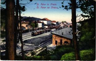 1915 Pivka, St. Petra na Krasu, San Pietro del Carso, St. Peter in Krain; Bahnhof / railway station, train. B.K.Sch.W. Nr. 91/1a. (EK)