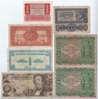 Ausztria 1922. 1K + 10K + 100K (2x) + 1944. 50gr + 1Sch + 1967. 20Sch T:I--III- Austria 1922. 1 Krone + 10 Kronen + 100 Kronen (2x) + 1944. 50 Groschen + 1 Schilling + 1967. 20 Schilling C:AU-VG