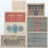 Ausztria 1922. 1K + 10K + 100K (2x) + 1944. 50gr + 1Sch + 1967. 20Sch T:I--III-
Austria 1922. 1 Kro...
