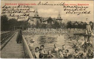 1904 Keszthely, Úszóverseny. Vasvári József kiadása + KESZTHELY-HÉVÍZ 10 (EK)