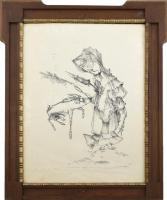 Almásy Aladár (1946-): Noli me tangere. Litográfia, papír, jelzett, számozott (5/21). 43x32 cm Üvegezett, dekoratív fakeretben