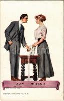 1913 Say when! Lady art postcard, humour. Leslie Judge Co.