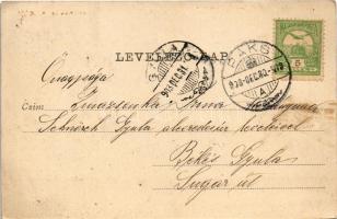 1903 Paks, Szent János tér, Erzsébet szálloda, Bazársor tetején Szent Vendel, Szent Flórián és Nepom...