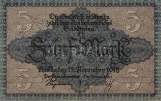 Német Birodalom/Weimari Köztársaság/Apolda 1918.11.15. 5M hivatalos érvénytelenítéssel T:II-