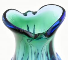 Retró cseh váza, anyagában színezett, kék-zöld, kopásnyomokkal, m:34cm