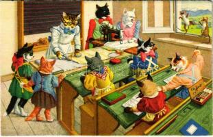Cats in sewing school. Max Künzli Zürich No. 4675. (EM)