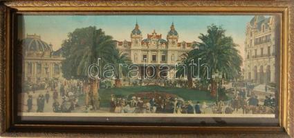 cca 1900 Monte-Carlo nagyméretű színezett fotó üvegezett keretben / Large colored photo of Monte-Carlo in glassed frame 63x30 cm