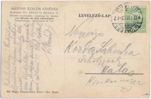 1913 Budapest VIII. Magyar Szalon Kávéháza, Nagyterem a Baross utca felől, belső biliárd asztalokkal...