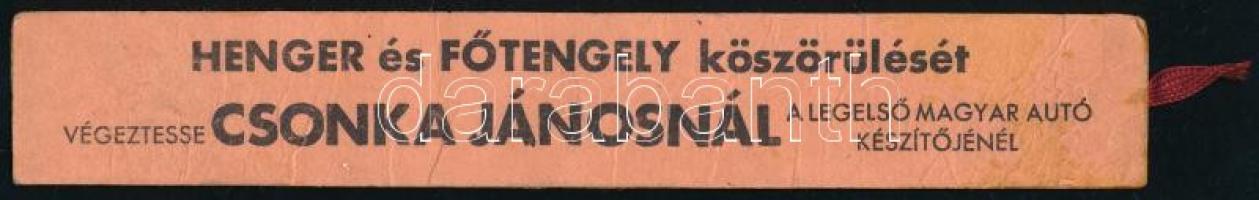 Csonka János Gépgyára Rt. Bp. Fehérvári út 50. papír könyvjelző