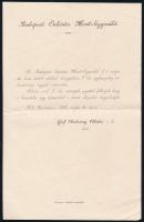 1887 Bp., A Budapesti Önkéntes Mentő-Egyesület elnökének gróf Andrássy Aladárnak nyomtatott levele
