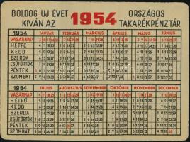 1954 "Boldog új évet kíván az Országos Takarékpénztár" fém kártyanaptár