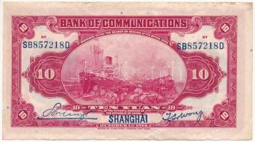 Kína / Bank of Communications 1914. 10Y fekete "Shanghai" felülbélyegzéssel T:III
China /...