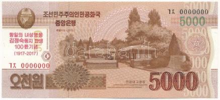 Észak-Korea 2017. 5000W "Kim Jong Szok, Kim Ir Szen első feleségének születésének 100. évfordulójára" felülbélyegzéssel, "MINTA" felülnyomással és "0000000"-ás sorszámmal T:I North Korea 2017. 5000 Won "100th birthday of Kim Jong Sook, first wife of Kim Il Sung" overprint with "SPECIMEN" overprint and "0000000" serial C:UNC