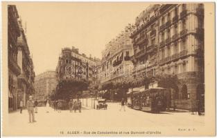 Algiers, Alger; Rue de Constantine et Rue Dumont-dUrville / street view, hotel, tram