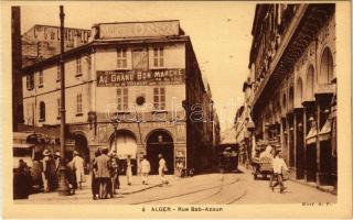 Algiers, Alger; Rue Bab-Azoun / street view, tram, shops, advertisements