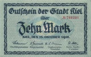 Német Birodalom/Weimari Köztársaság/Kiel 1918.10.15. 10M (2x) egymásutáni sorszámmal T:I