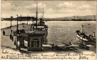 1904 Fiume, Rijeka; Molo presso Piazza Adamich / kikötő, gőzhajók. Divald Károly 448. sz. / square, pier, steamships (EB)