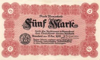 Német Birodalom/Weimari Köztársaság/Remscheid 1918.11.15. 5M T:I