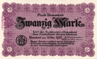 Német Birodalom/Weimari Köztársaság/Remscheid 1918.11.15. 20M T:I