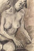 Jelzés nélkül: Női akt. Szén, kréta, papír, feltekerve, lap teteje kissé sérült, 61x29 cm
