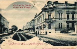 1900 Eszék, Essegg, Osijek; Vasút utca, Géza Bau. fogorvos / Kolodvorska cesta / Bahnhofgasse, Zahnarzt / street, dentist