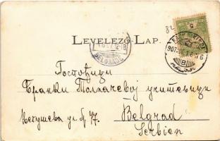 1907 Nagykikinda, Kikinda; Draxler-féle ház, városháza, Népkerti táncterem, Mahler József fűszer és ...